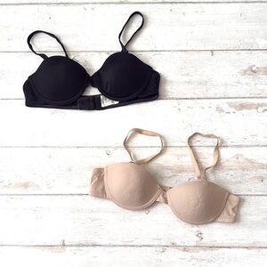 Delta Womens Bras Size 36 & 36A Black Beige Nude Color Removable Strap Strapless